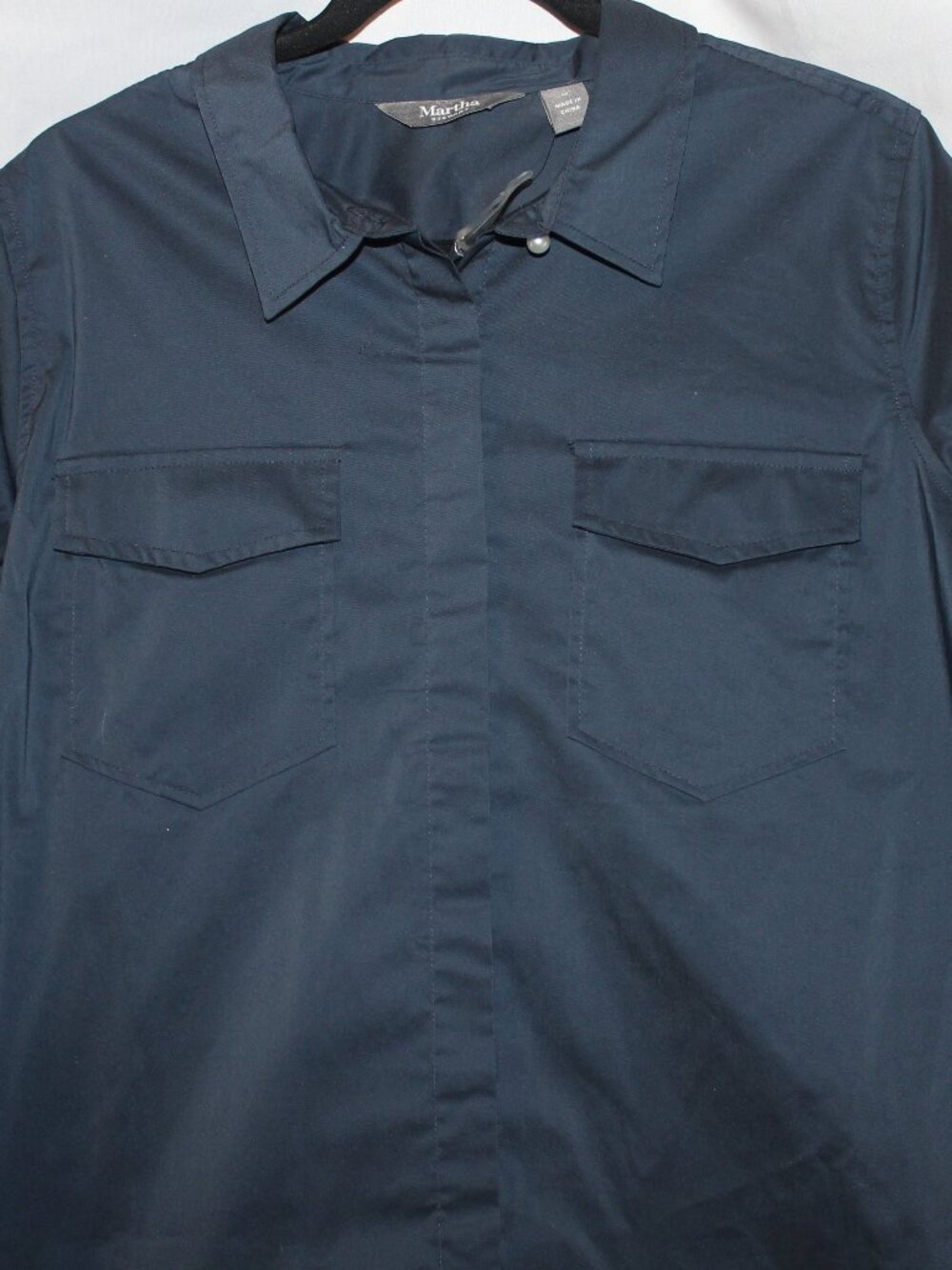 Signature Button Down Navy Blouse by Martha Stewart